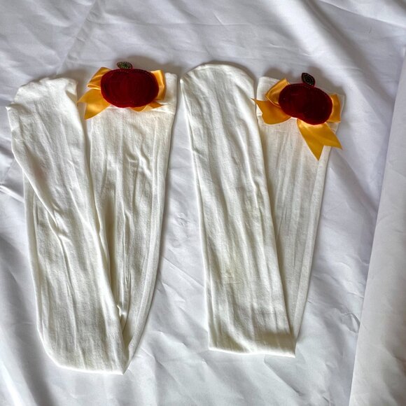Leg Avenue White Over the Knee Socks Apple & Bow Detail Snow White Costume - Picture 4 of 8